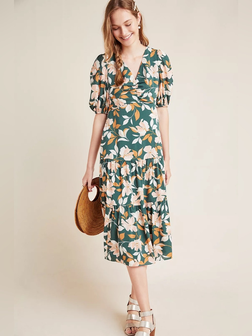 Anthropologie Gal Meets Glam Tegan Ruched Midi Dress Size 2P